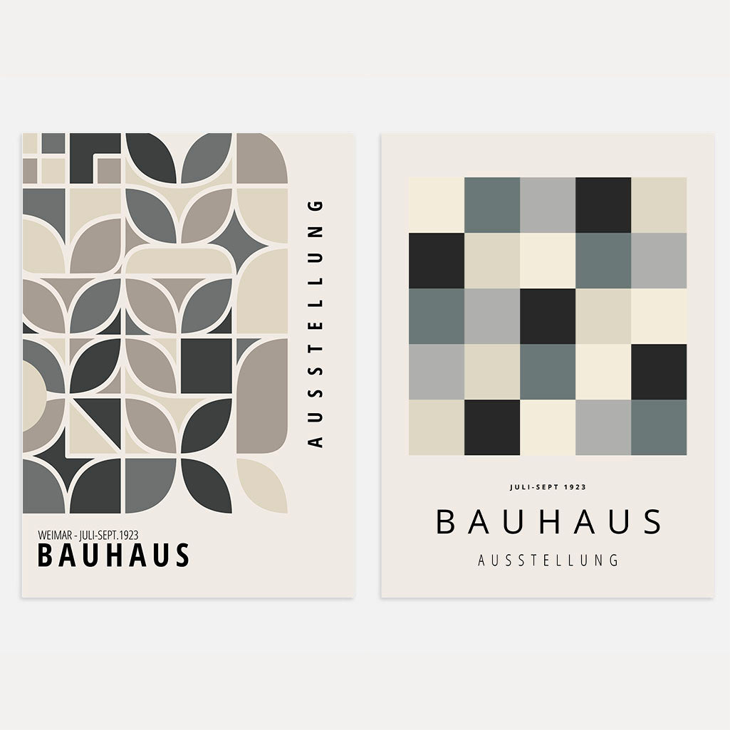 Grey Beige Bauhaus Poster Set of 2