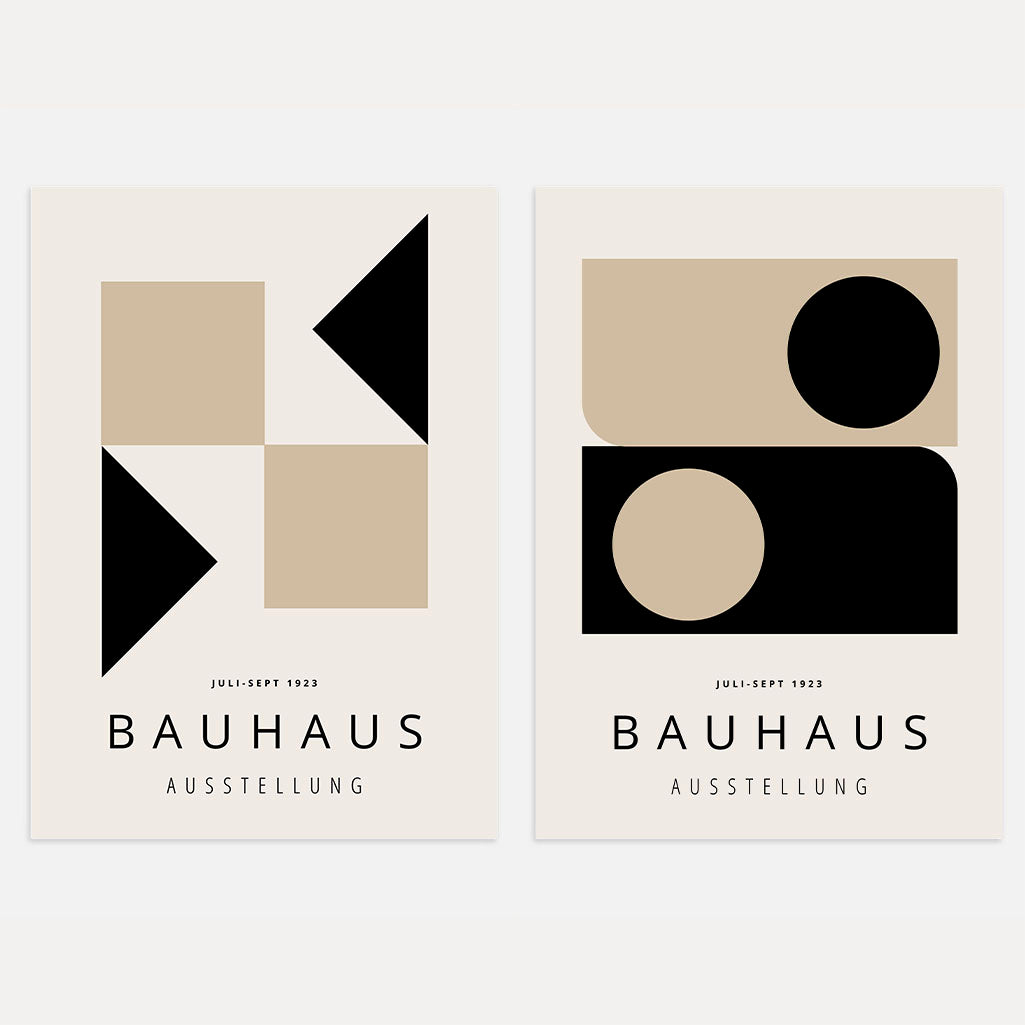Bauhaus Beż Czerń Równowaga – Zestaw 2 plakatów