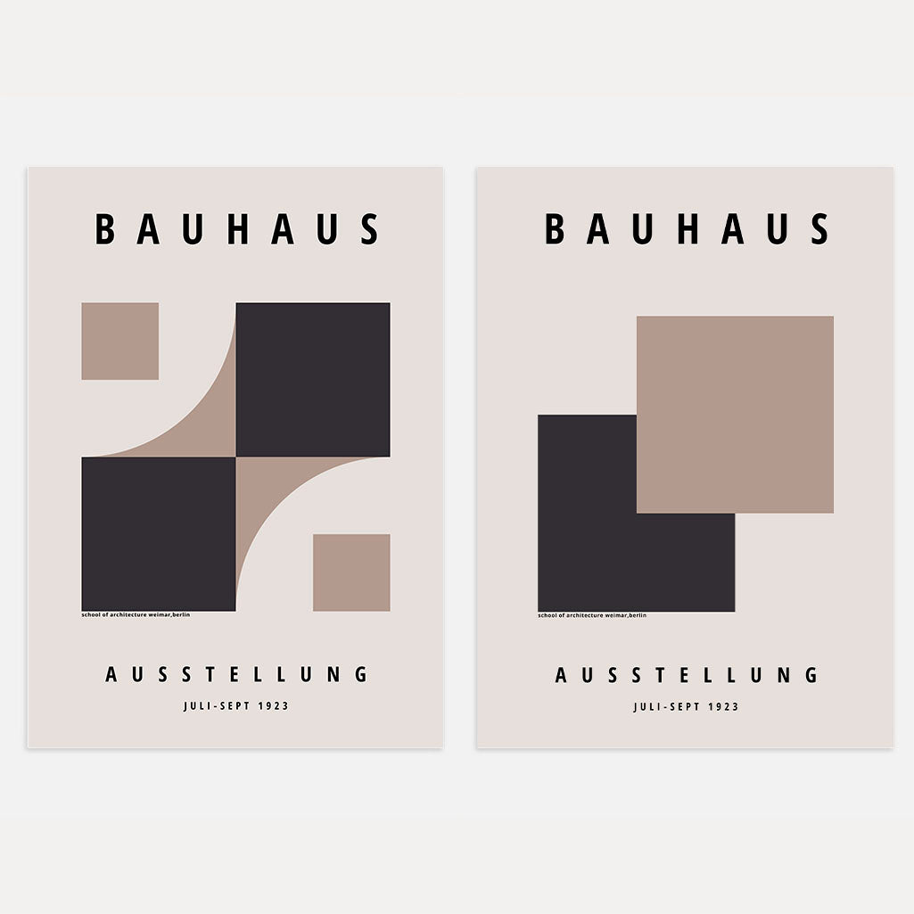 Zestaw 2 Plakatów Bauhaus – Taupe &amp; Grafitowe Formy