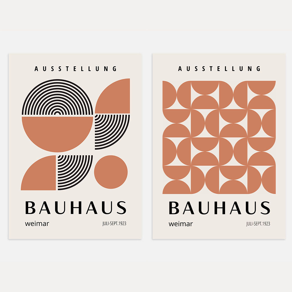 Bauhaus Black and Terracotta Geometry Poster Set of 2