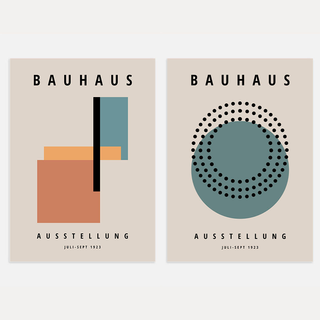 Bauhaus Green and Terracotta Poster Set of 2