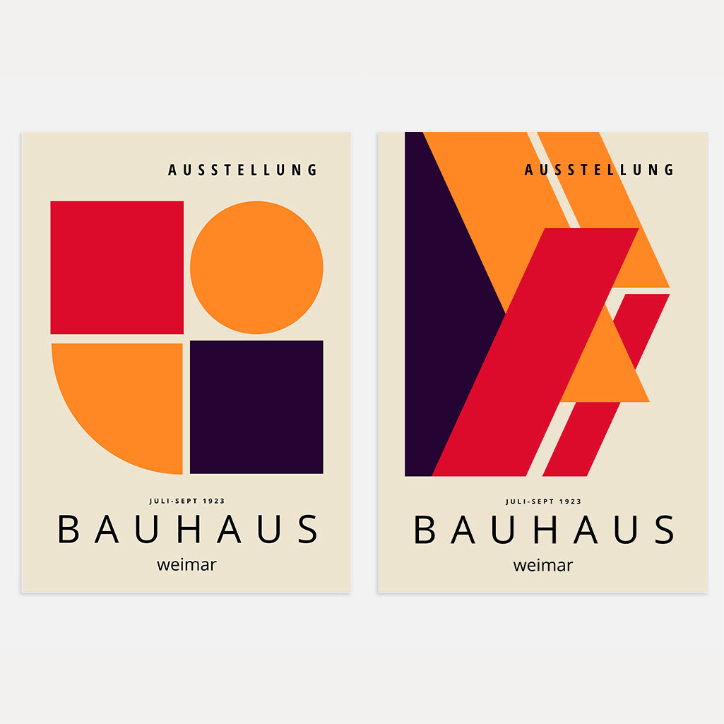 Bauhaus Red-Orange Abstraction Poster Set of 2