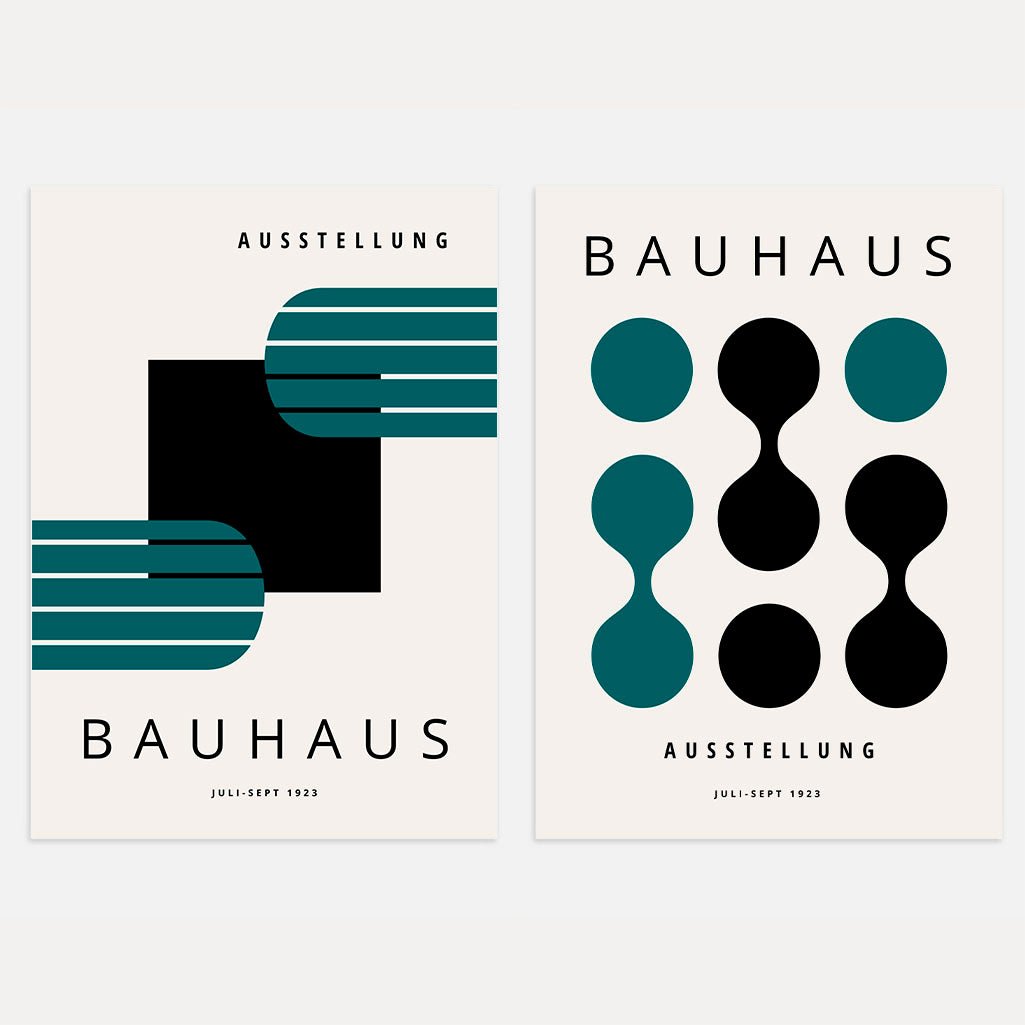 Zestaw 2 Plakatów Bauhaus – Zielono-Czarna Harmonia 