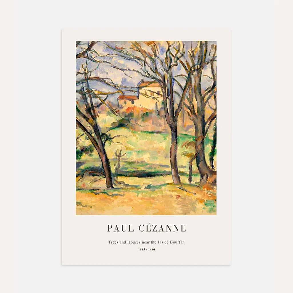 Paul Cézanne – Drzewa i domy w pobliżu Jas de Bouffan Plakat (1885–1886)