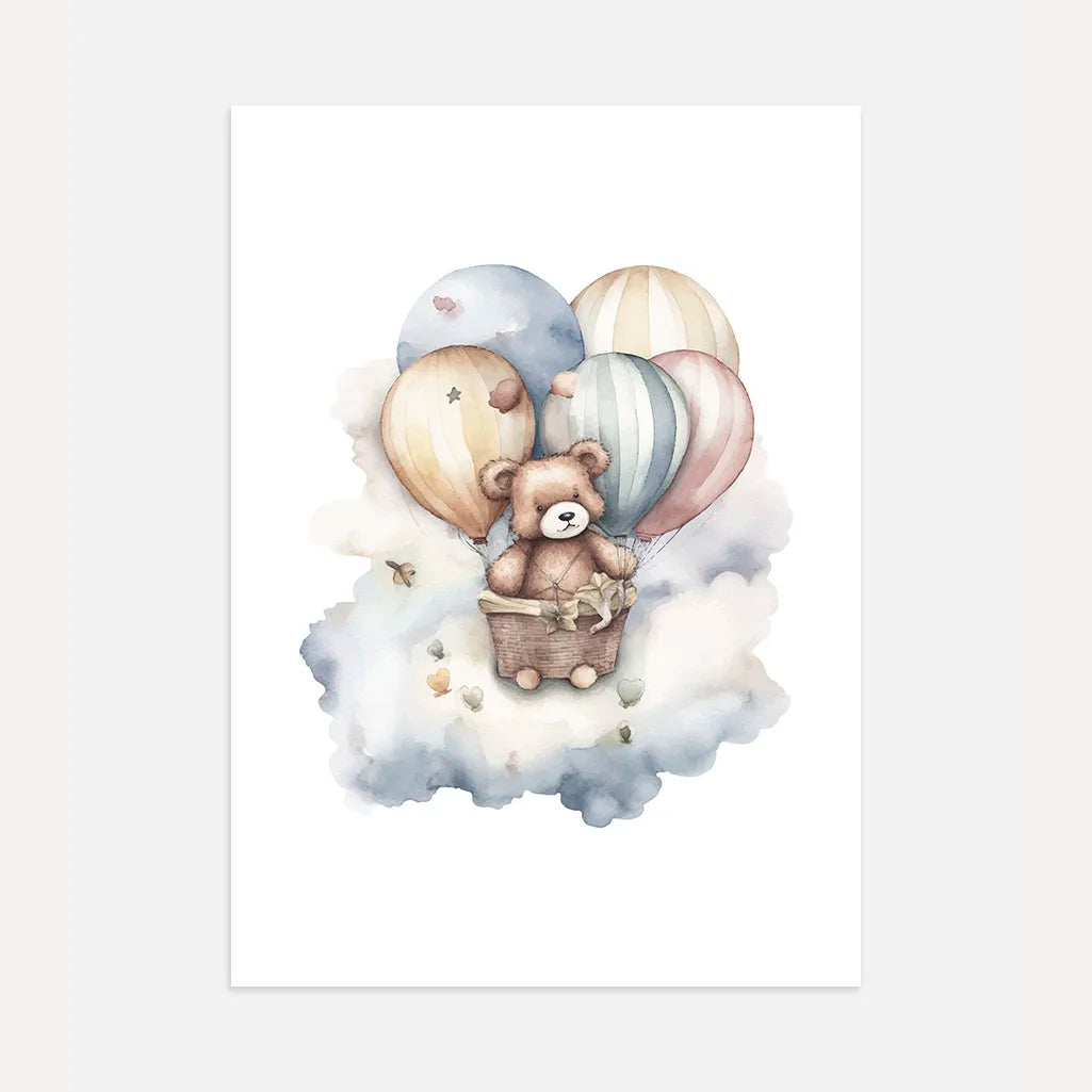 Bear In A Basket With Balloons Poster