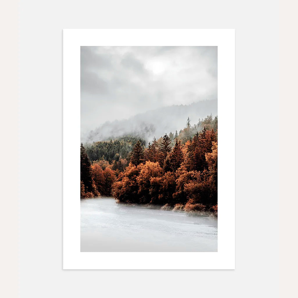 Misty Autumn River Poster