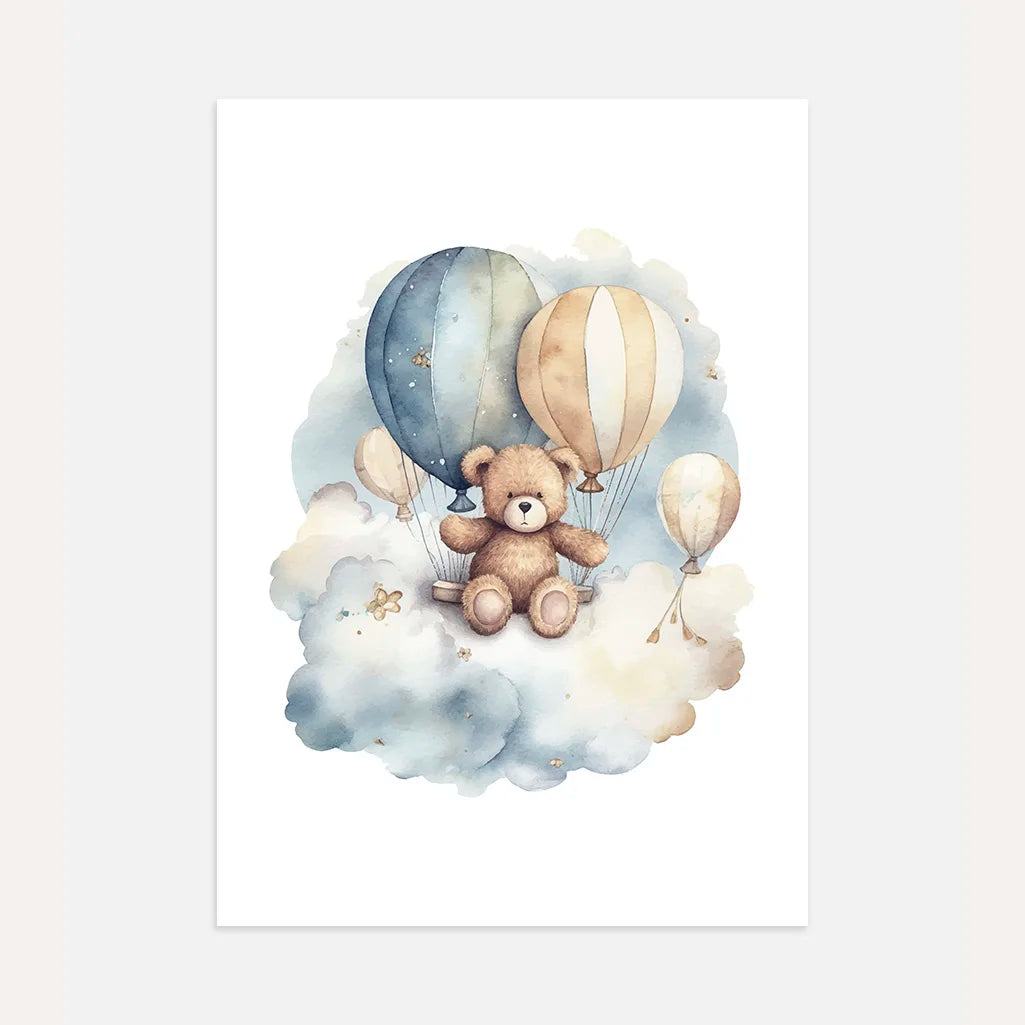 Bear On A Cloud With Balloons Poster