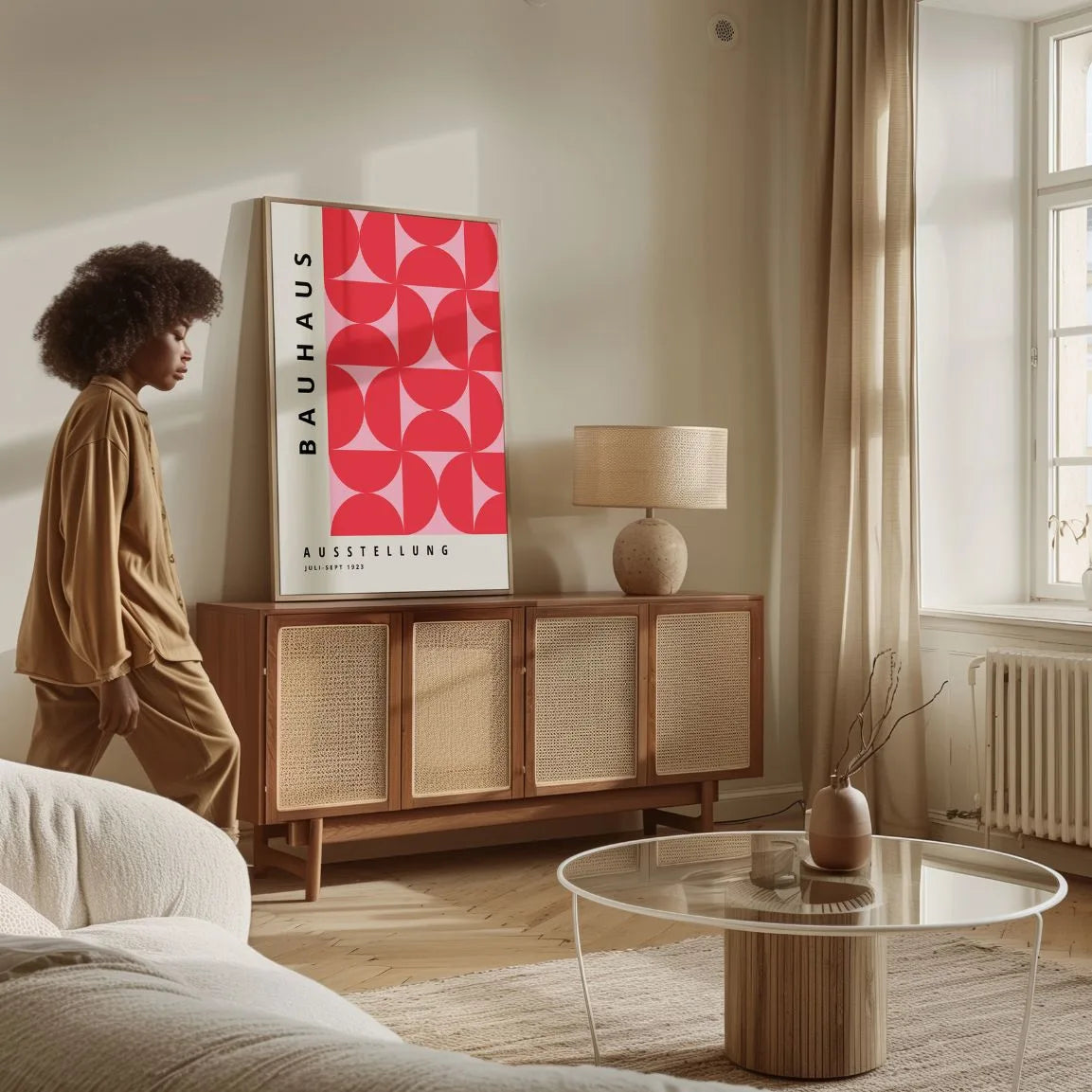 Bauhaus Czerwona Symetria Rytm Plakat