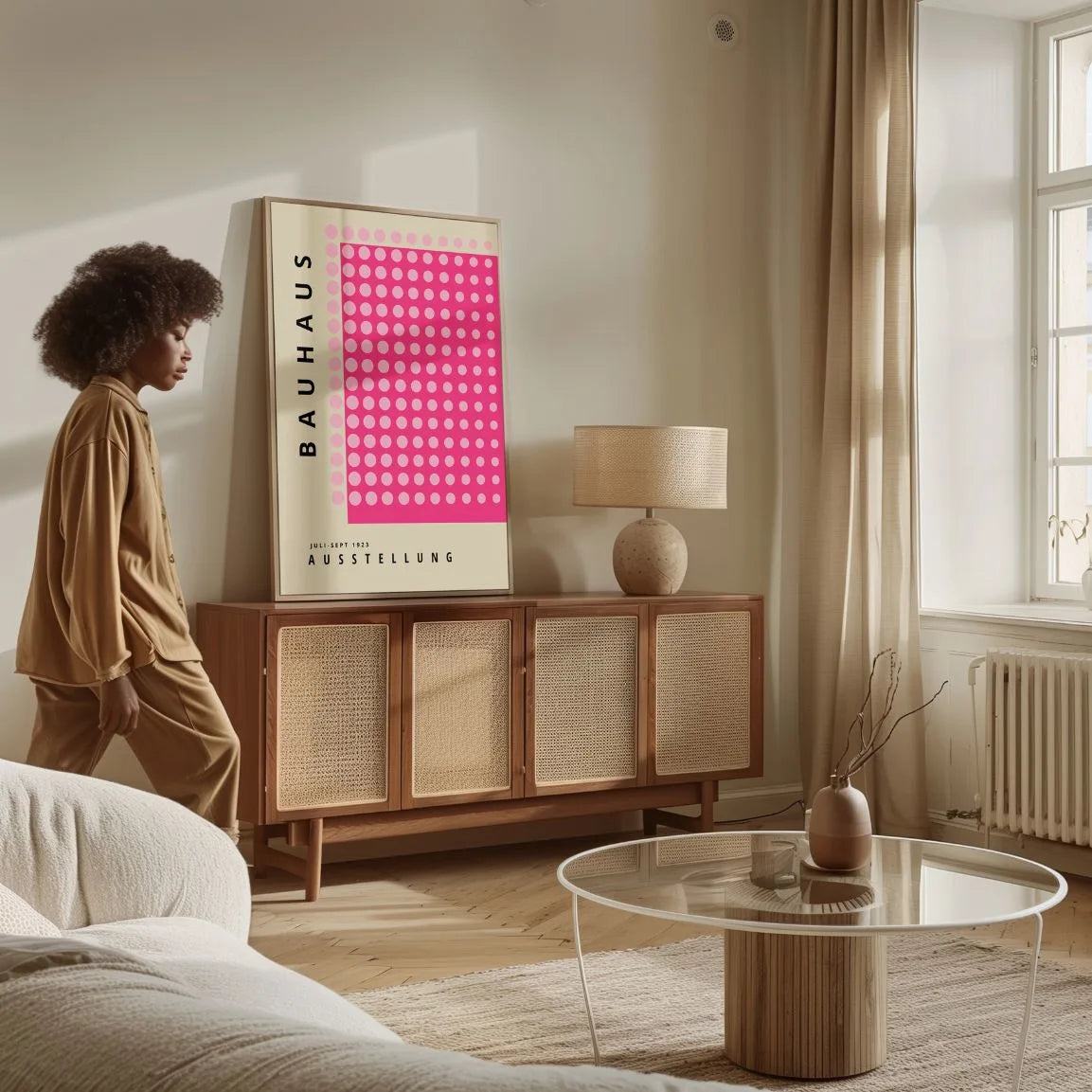 Bauhaus Różowy Rytm Kropek Plakat