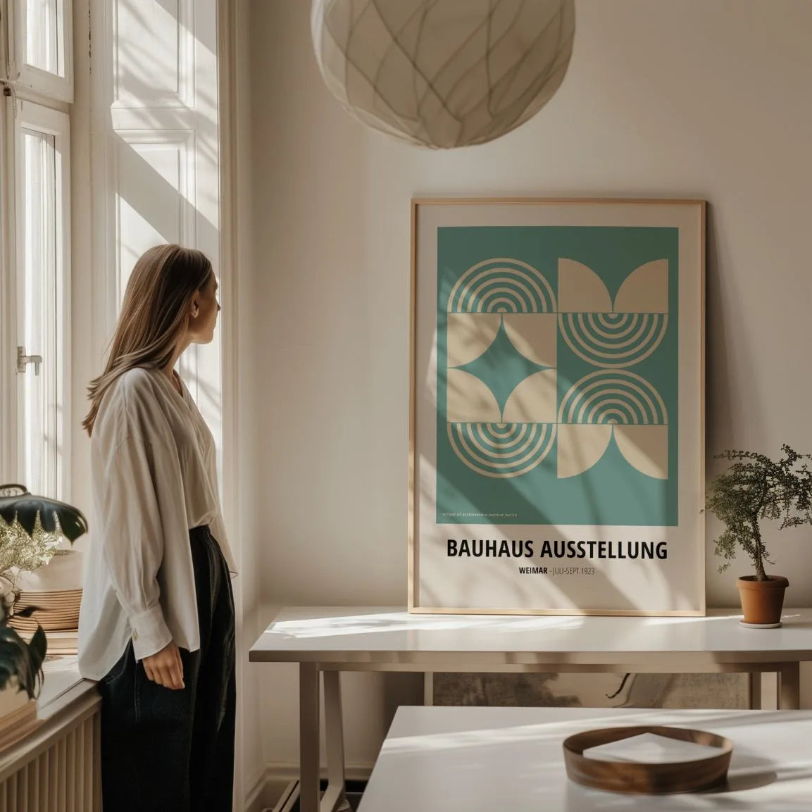 Plakat Bauhaus Symetria Zieleń Beż