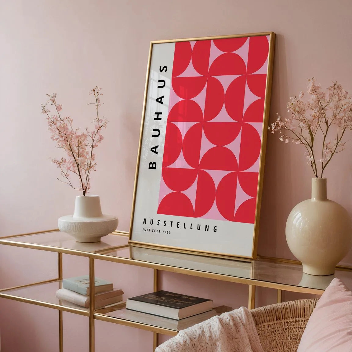 Bauhaus Czerwona Symetria Rytm Plakat