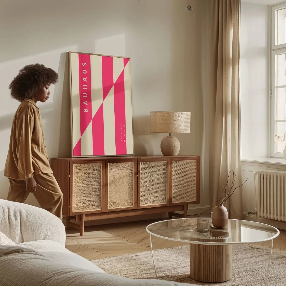 Bauhaus Różowa Struktura Linii Plakat