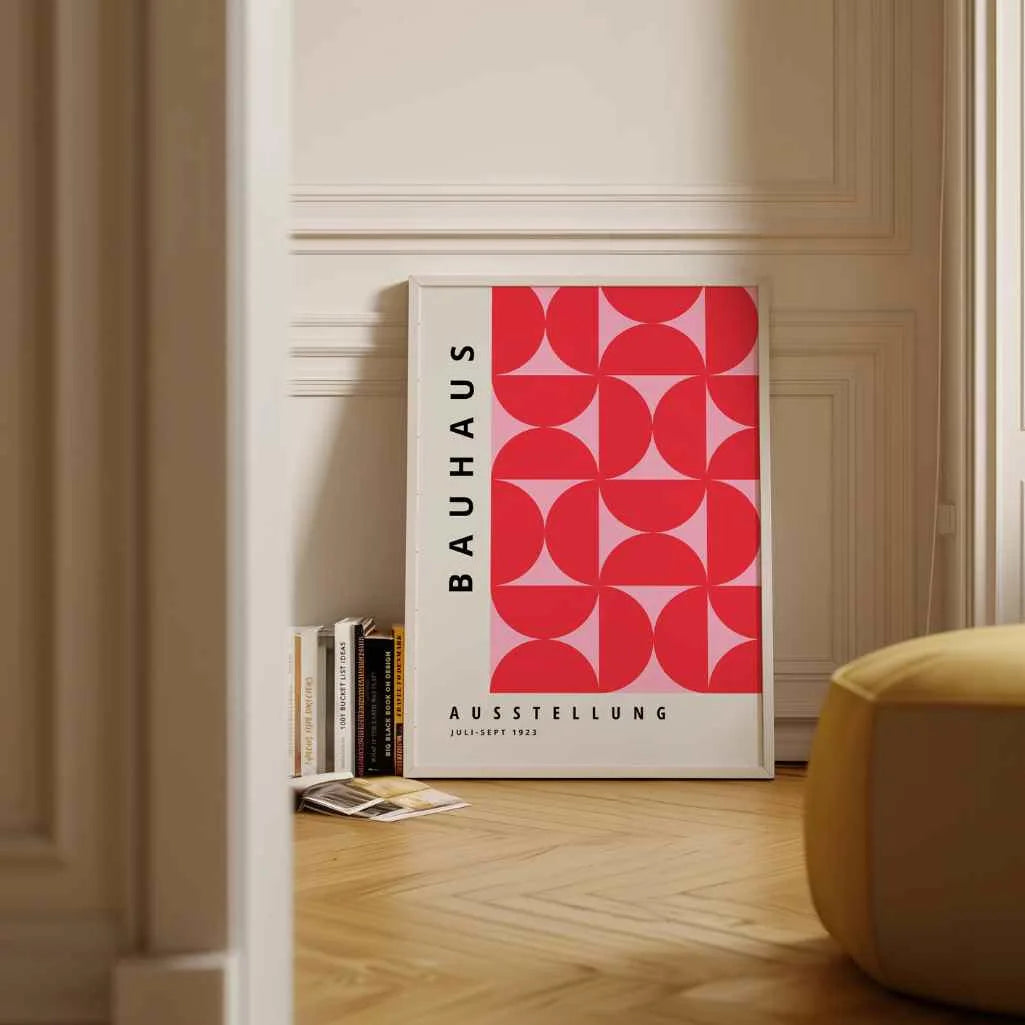 Bauhaus Czerwona Symetria Rytm Plakat