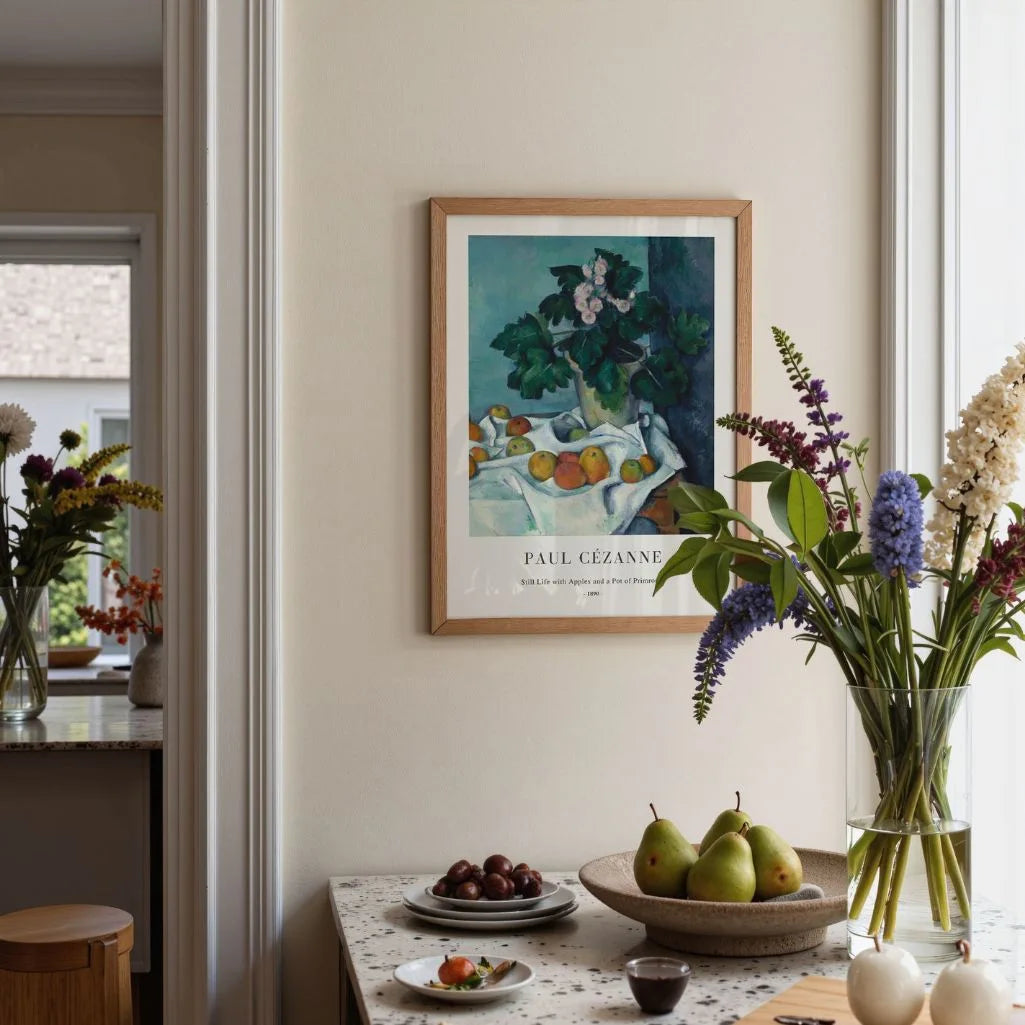 Paul Cézanne – Martwa natura z jabłkami i doniczką pierwiosnków Plakat