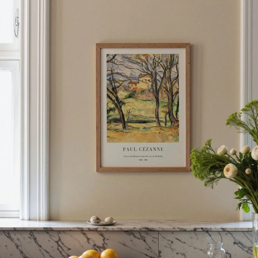 Paul Cézanne – Drzewa i domy w pobliżu Jas de Bouffan Plakat (1885–1886)