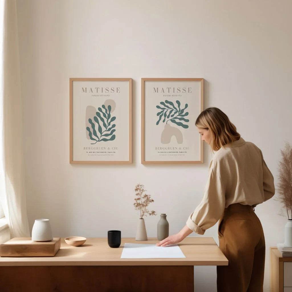 Zestaw 2 Plakatów Matisse – Roślinne Formy w Beżach i Zieleni 