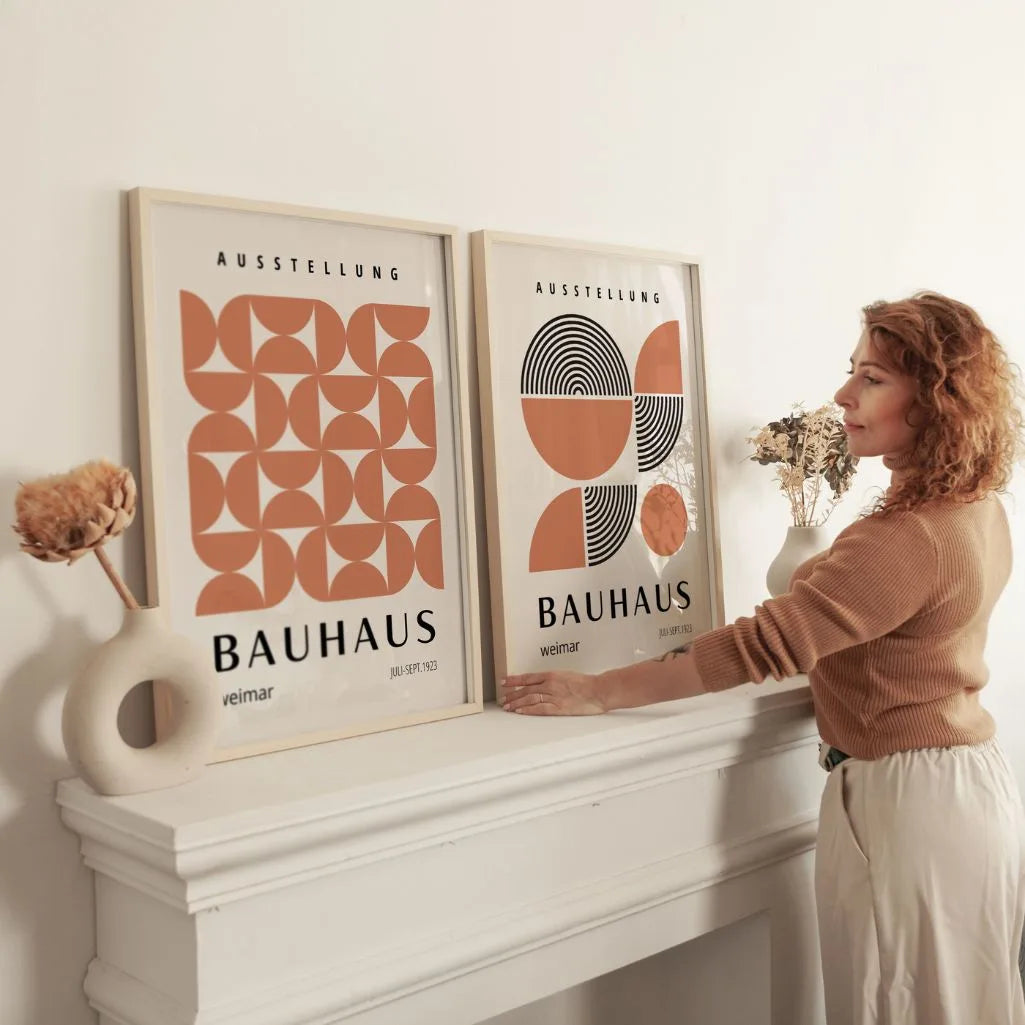 Bauhaus Black and Terracotta Geometry Poster Set of 2