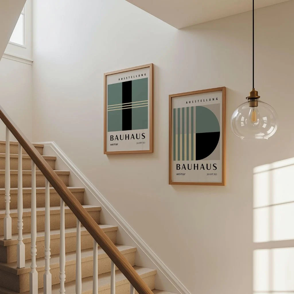 Zestaw 2 Plakatów Bauhaus – Zielono-Beżowa Abstrakcja 