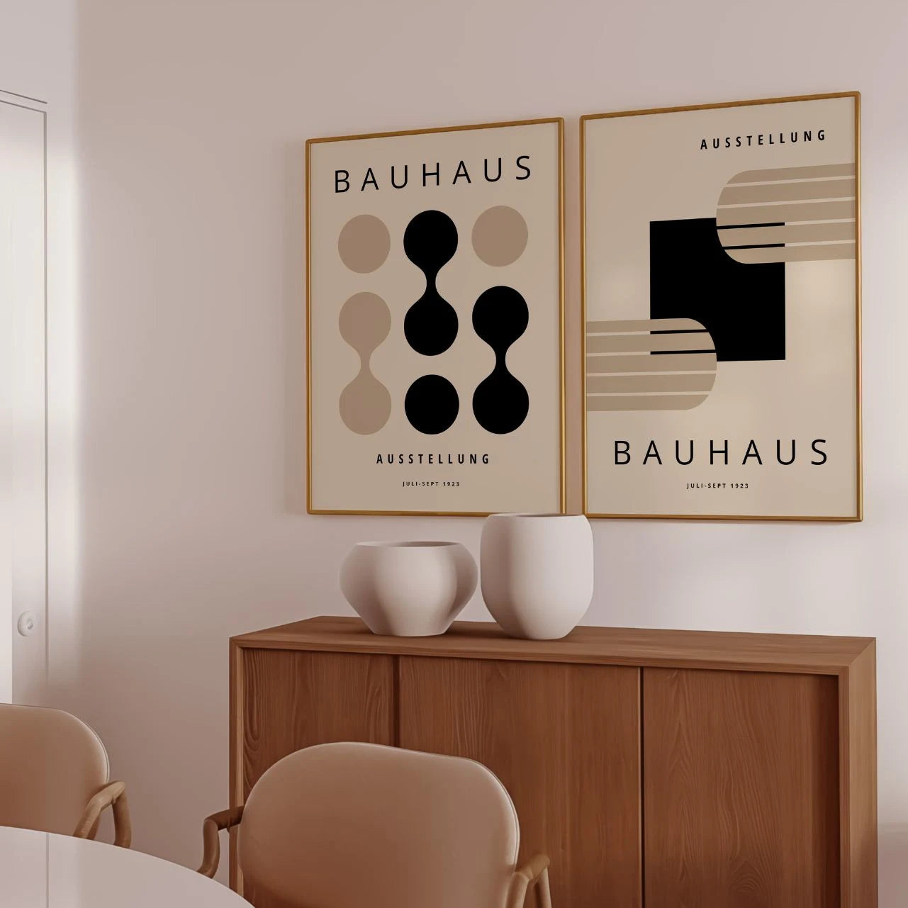 Bauhaus Beżowa geometria – Zestaw 2 plakatów