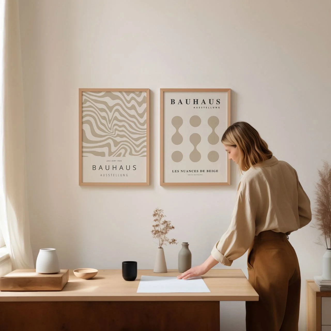 Bauhaus Abstrakcyjny Beż – Zestaw 2 plakatów