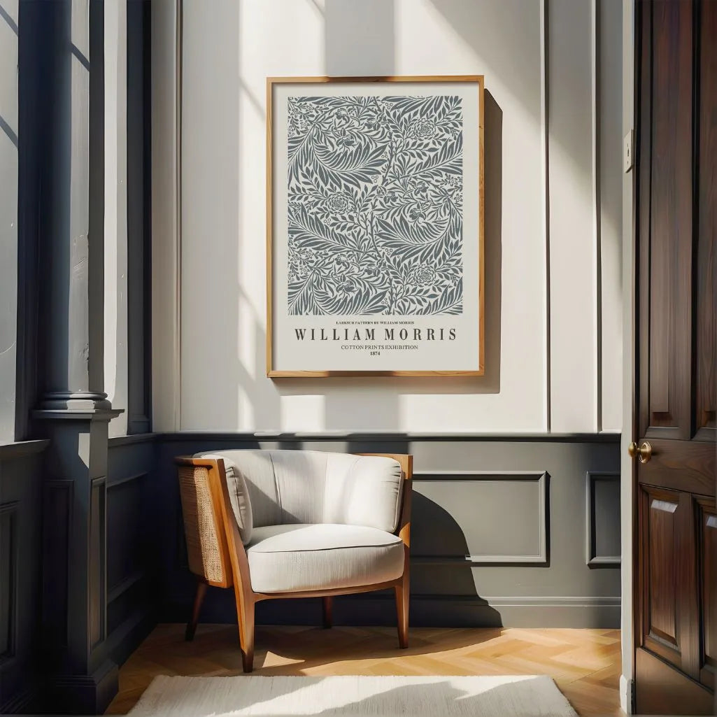 Plakat William Morris Larkspur – Szary Wzór Botaniczny