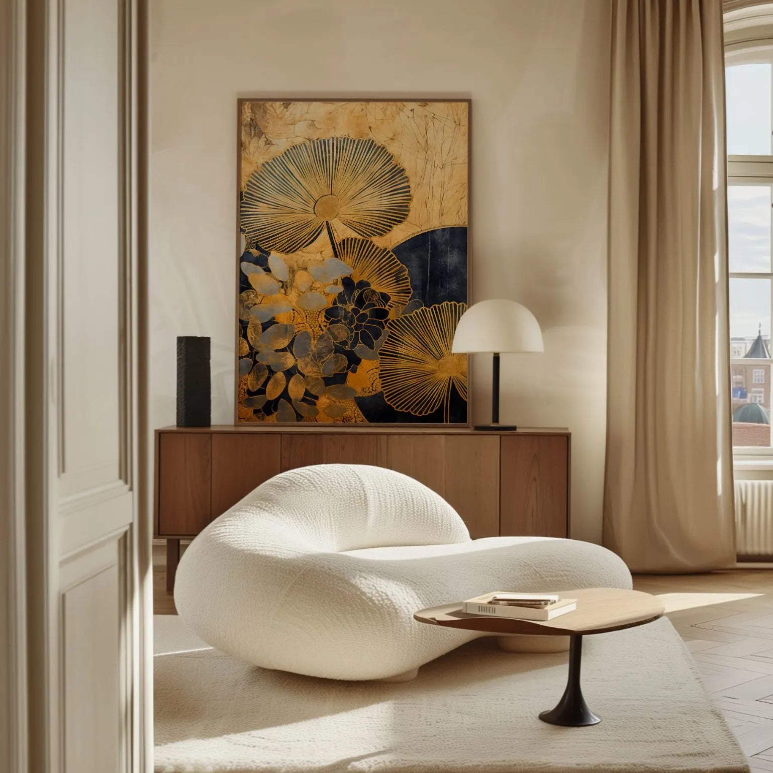 Obraz na płótnie w ramie - Złote liście