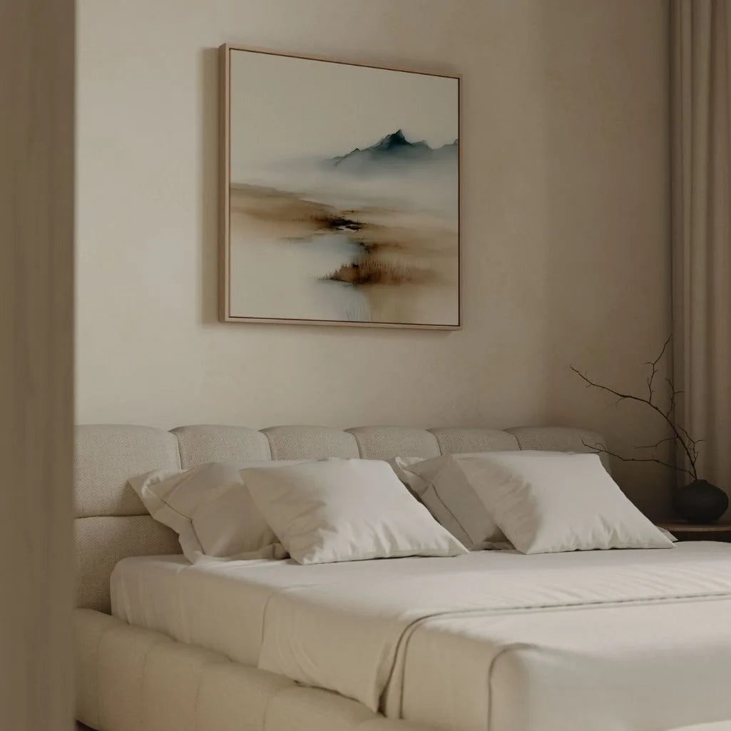 Obraz na płótnie w ramie – Beżowa i niebieska mgła