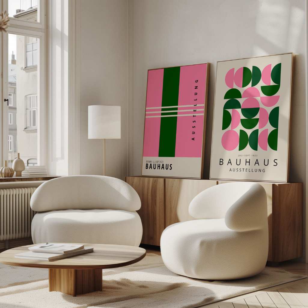 Bauhaus Pink and Green Poster Set of 2