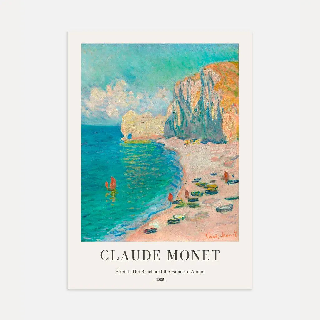 Plakat Claude Monet – Étretat: Plaża i Falaise d'Amont, 1885