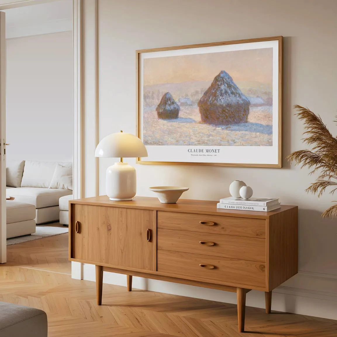 Plakat Claude Monet – Stogi siana, śnieg, poranek