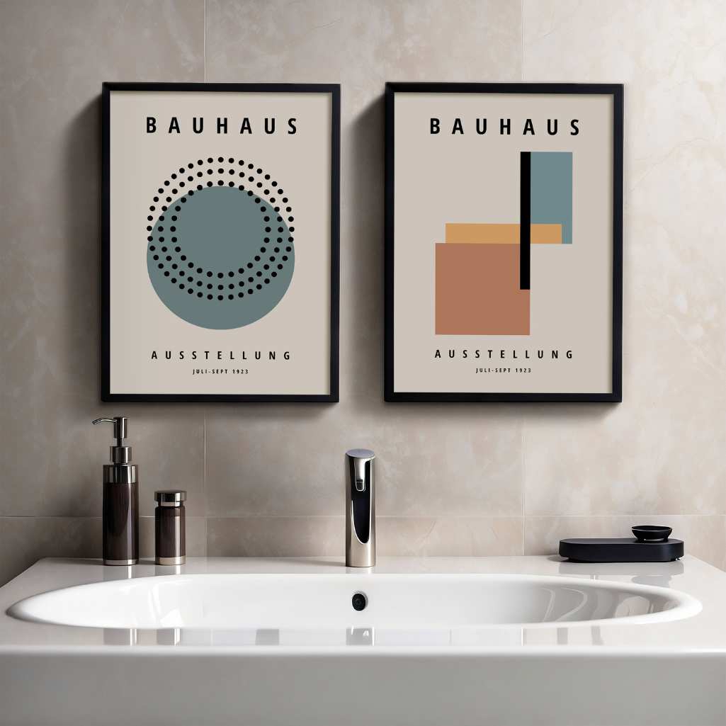 Bauhaus Green and Terracotta Poster Set of 2