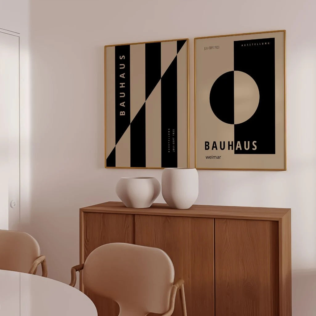 Zestaw 2 Plakatów Bauhaus – Beżowo-Czarna Abstrakcja 