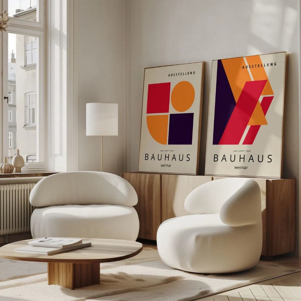 Bauhaus Red-Orange Abstraction Poster Set of 2