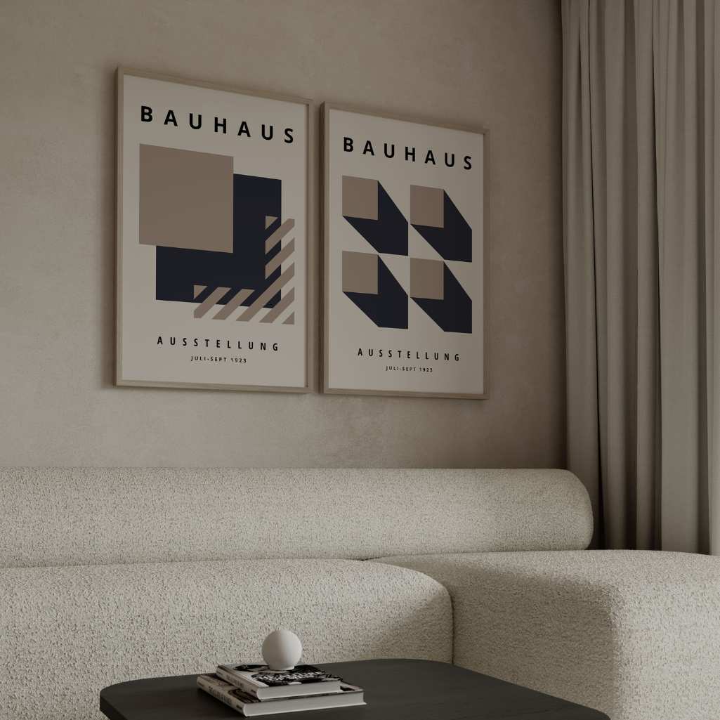 Beige Navy Bauhaus Poster Set of 2