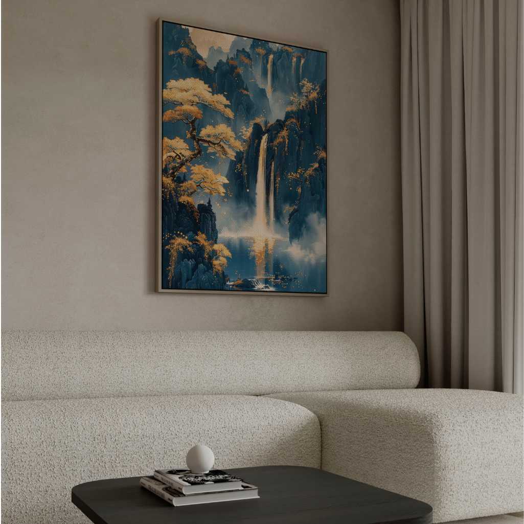 Obraz na płótnie w ramie - Złote wodospady