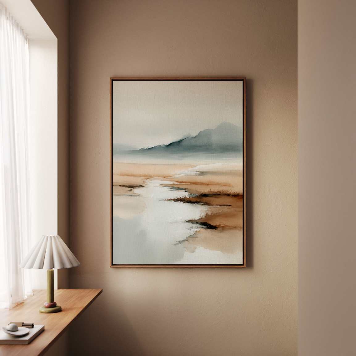 Obraz na płótnie w ramie - Mglisty pejzaż akwarelowy