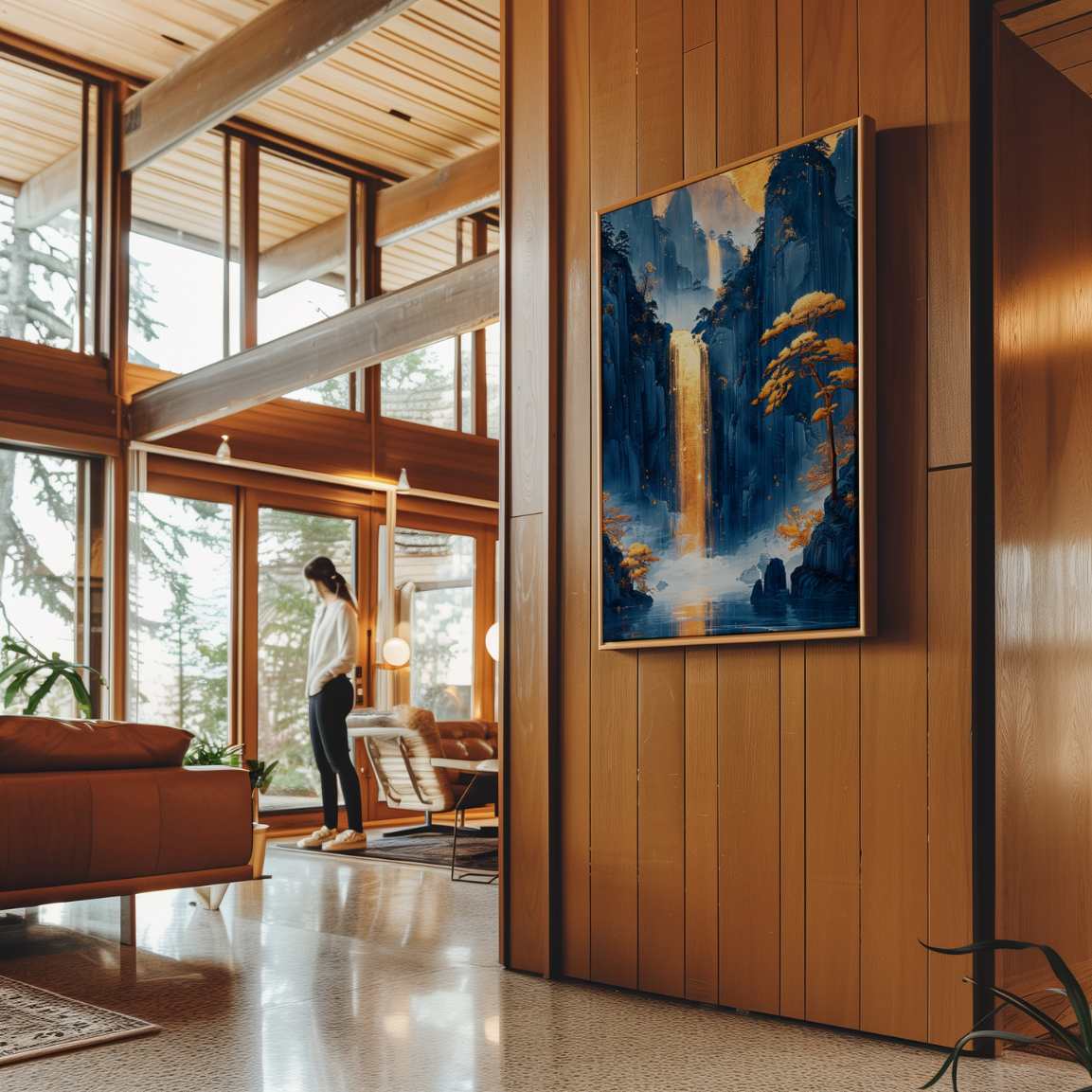 Obraz na płótnie w ramie - Złoty wodospad