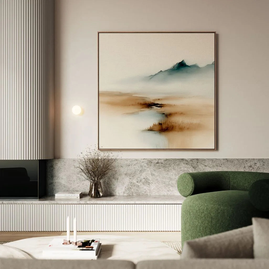 Obraz na płótnie w ramie – Beżowa i niebieska mgła