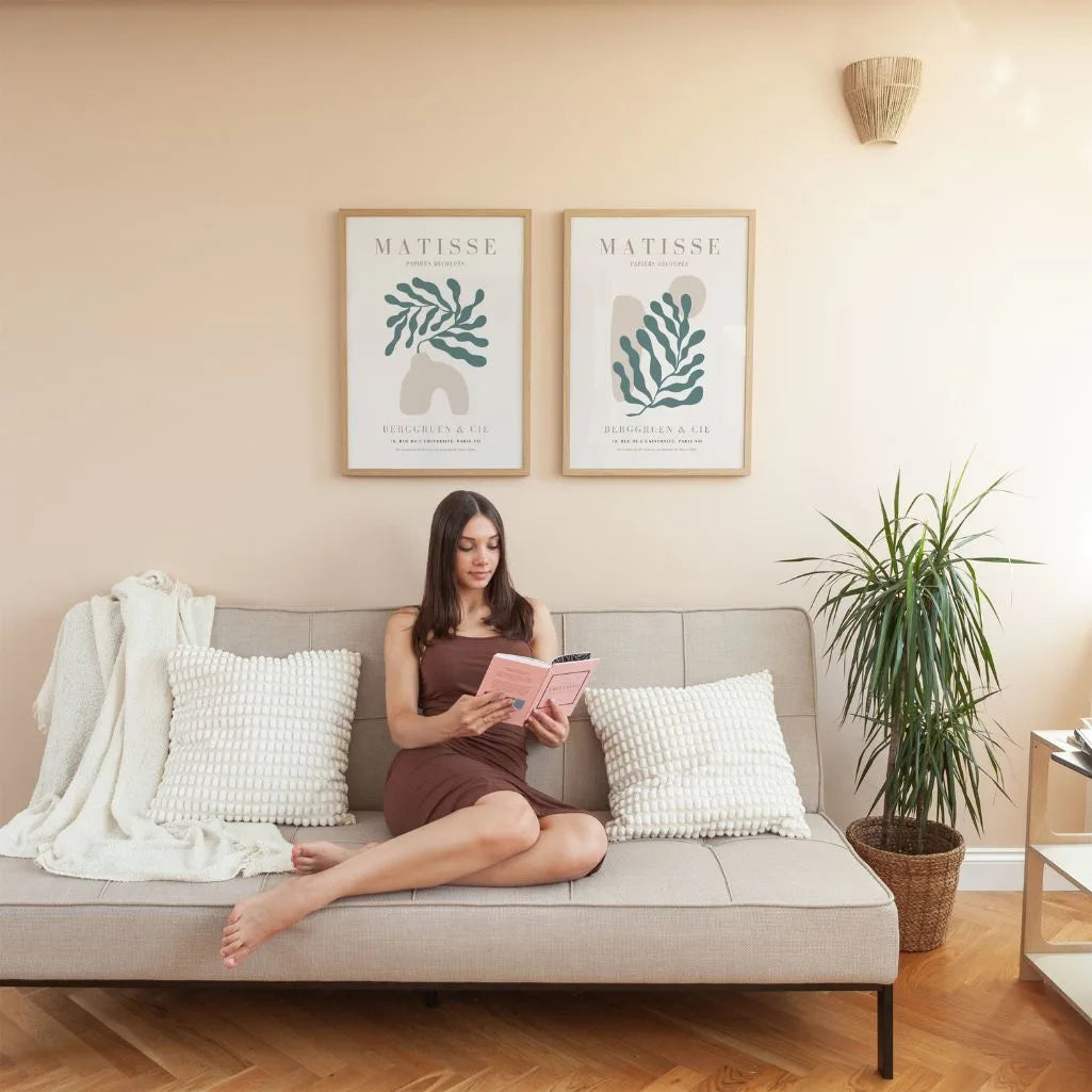 Zestaw 2 Plakatów Matisse – Roślinne Formy w Beżach i Zieleni 