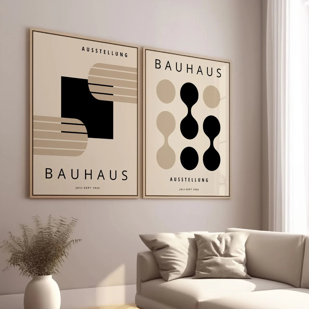 Bauhaus Beżowa geometria – Zestaw 2 plakatów