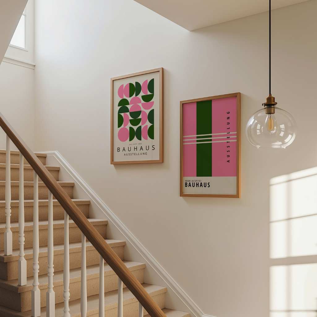 Bauhaus Pink and Green Poster Set of 2