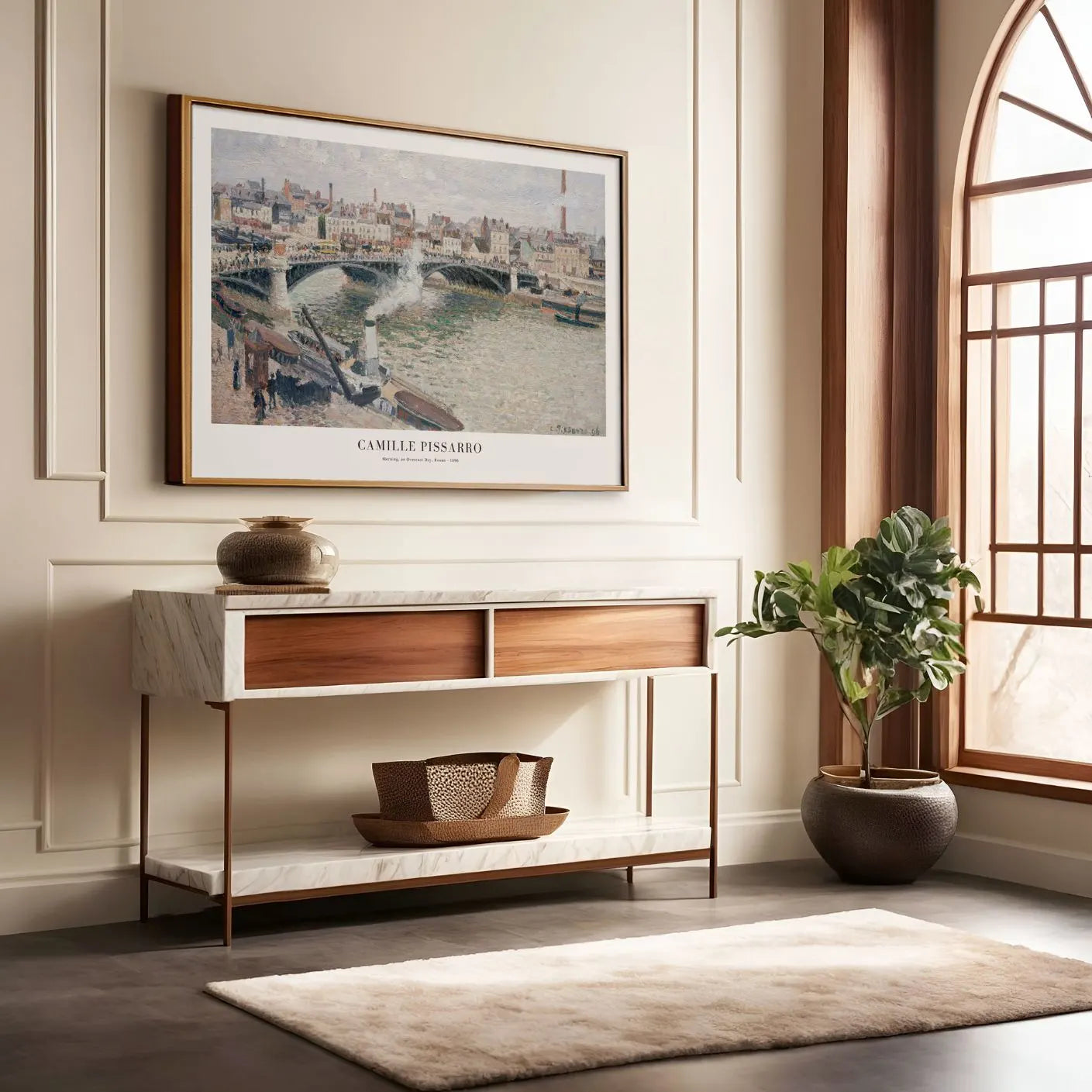 Camille Pissarro Plakat – Poranek, pochmurny dzień, Rouen (1896)