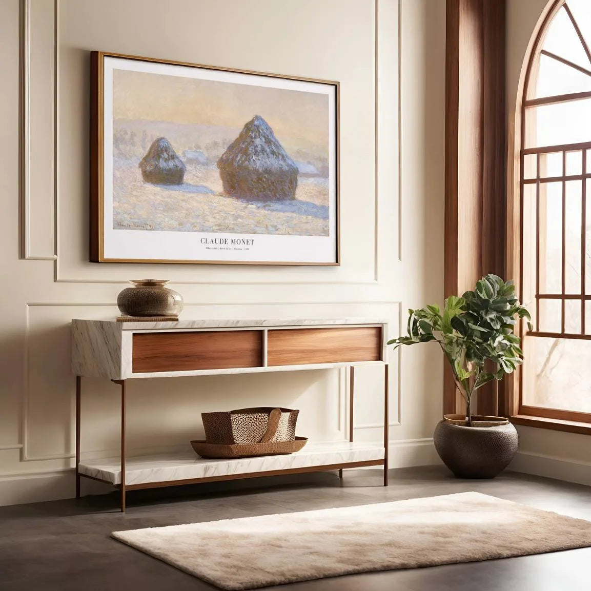 Plakat Claude Monet – Stogi siana, śnieg, poranek