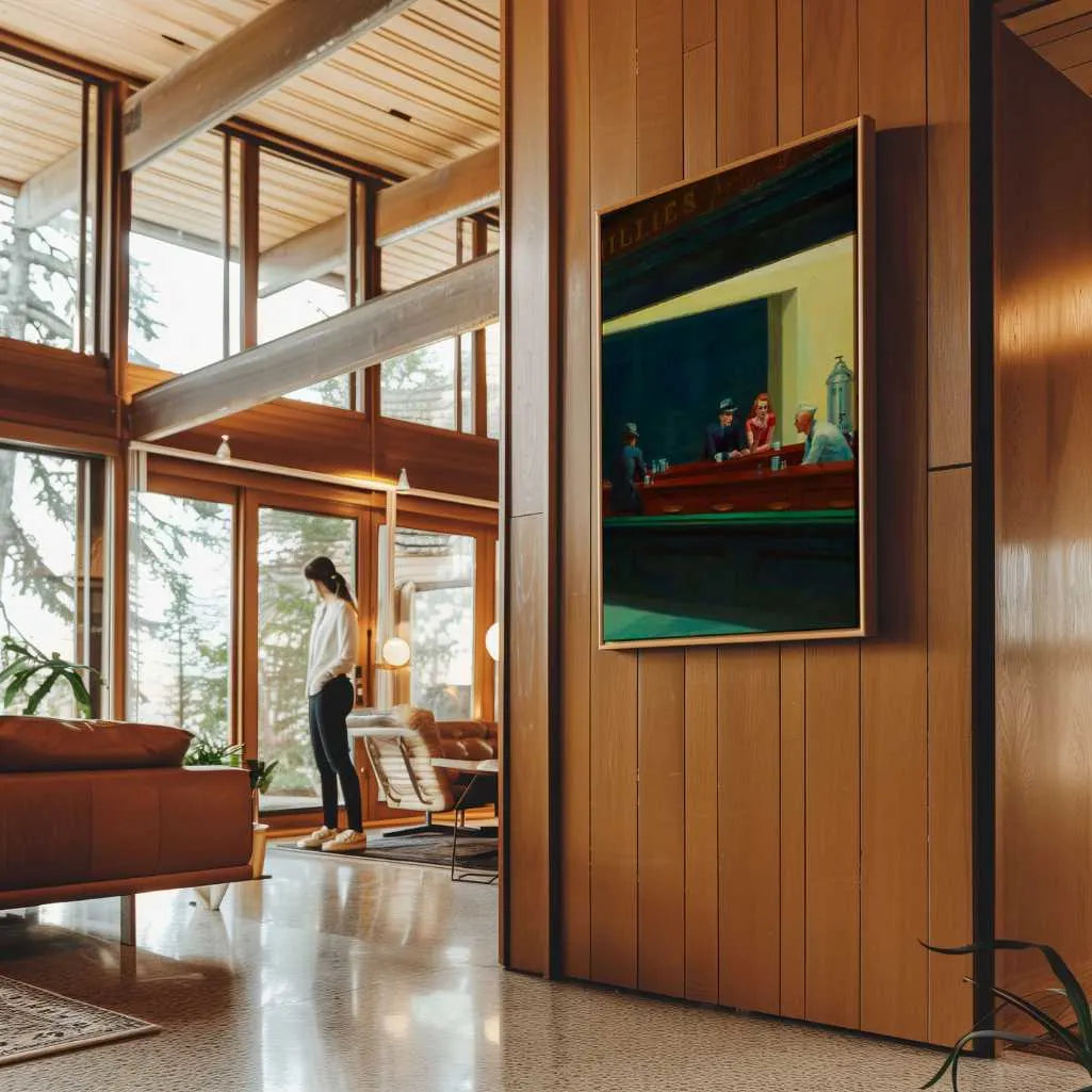 Obraz na płótnie w ramie – Edward Hopper „Nighthawks”