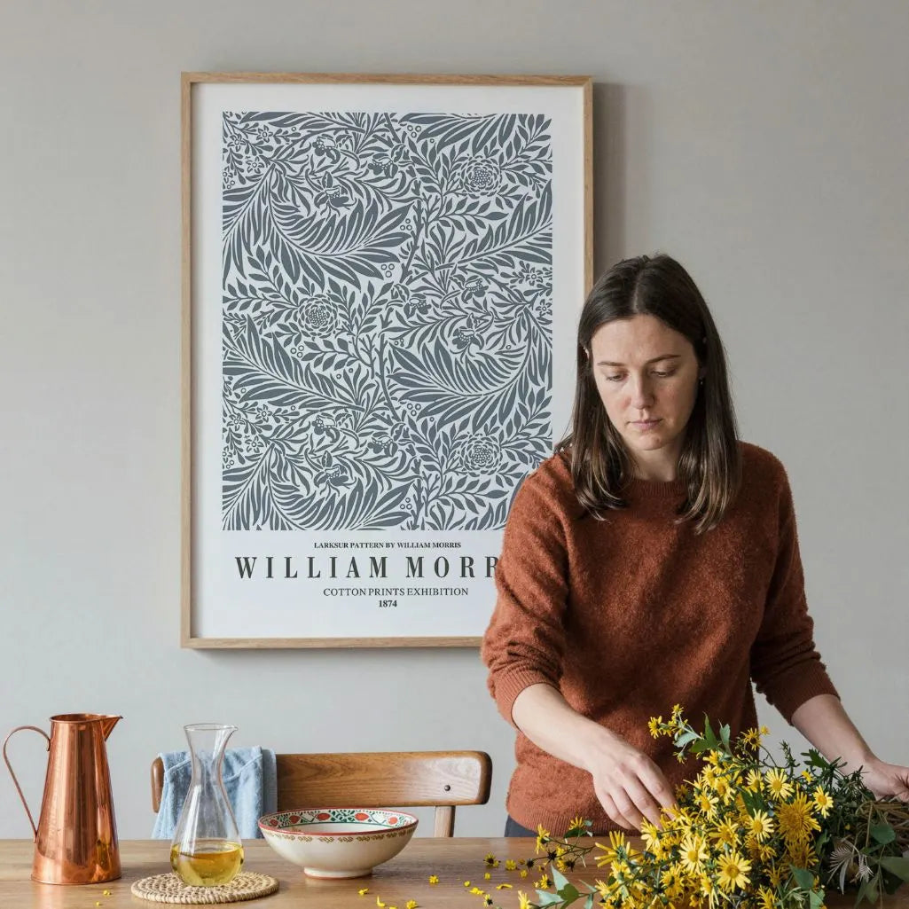 Plakat William Morris Larkspur – Szary Wzór Botaniczny