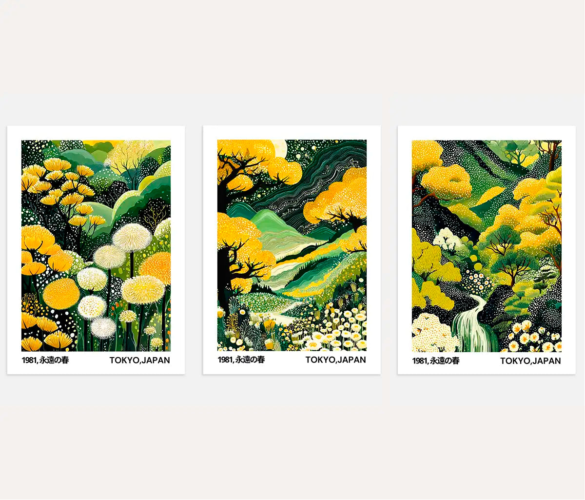 Japanese Landscape & Floral Art Prints - Spring Garden Poster Set of 3