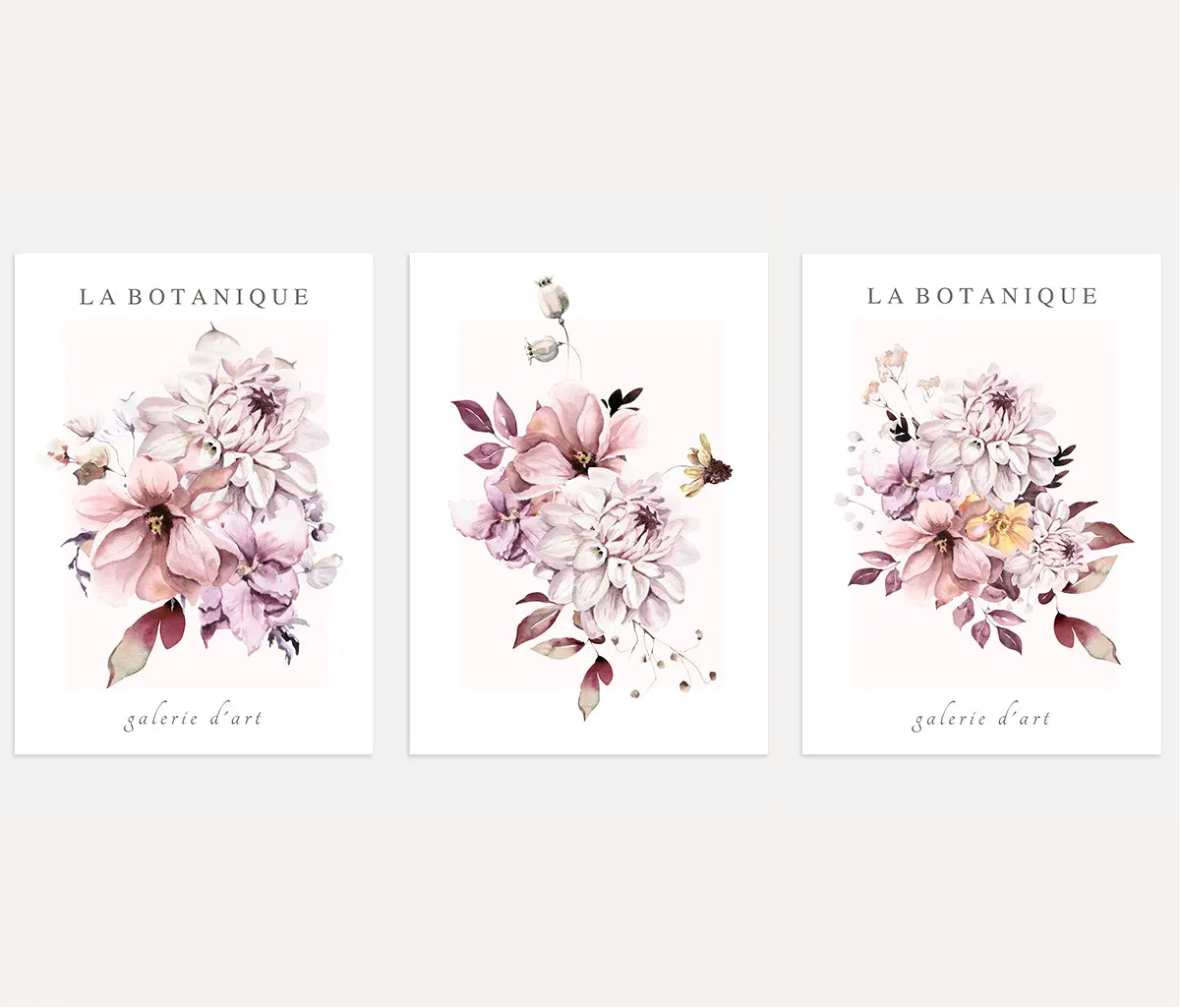 Pink Floral Watercolor Prints – Botanical Set of 3
