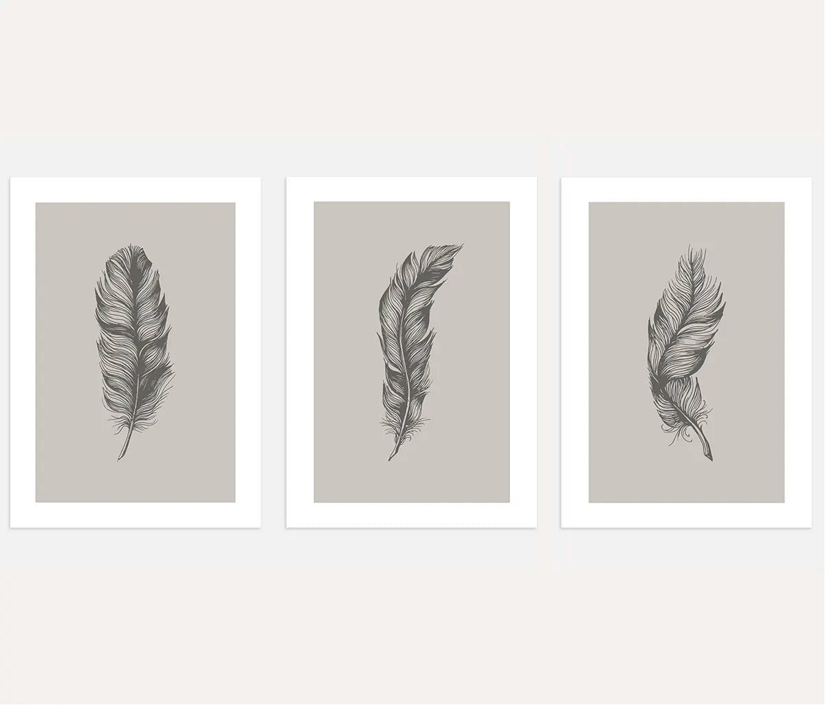 Minimalist Feather Art Prints - Set of 3 Neutral Wall Art