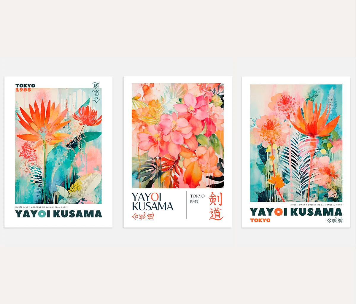 Modern Japanese Floral Art Prints | Botanical Poster Set of 3