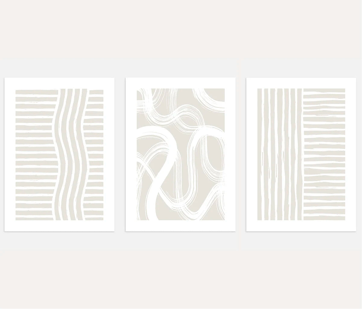 Soft Rhythm Lines – Set of 3 Minimalist Abstract Wall Prints